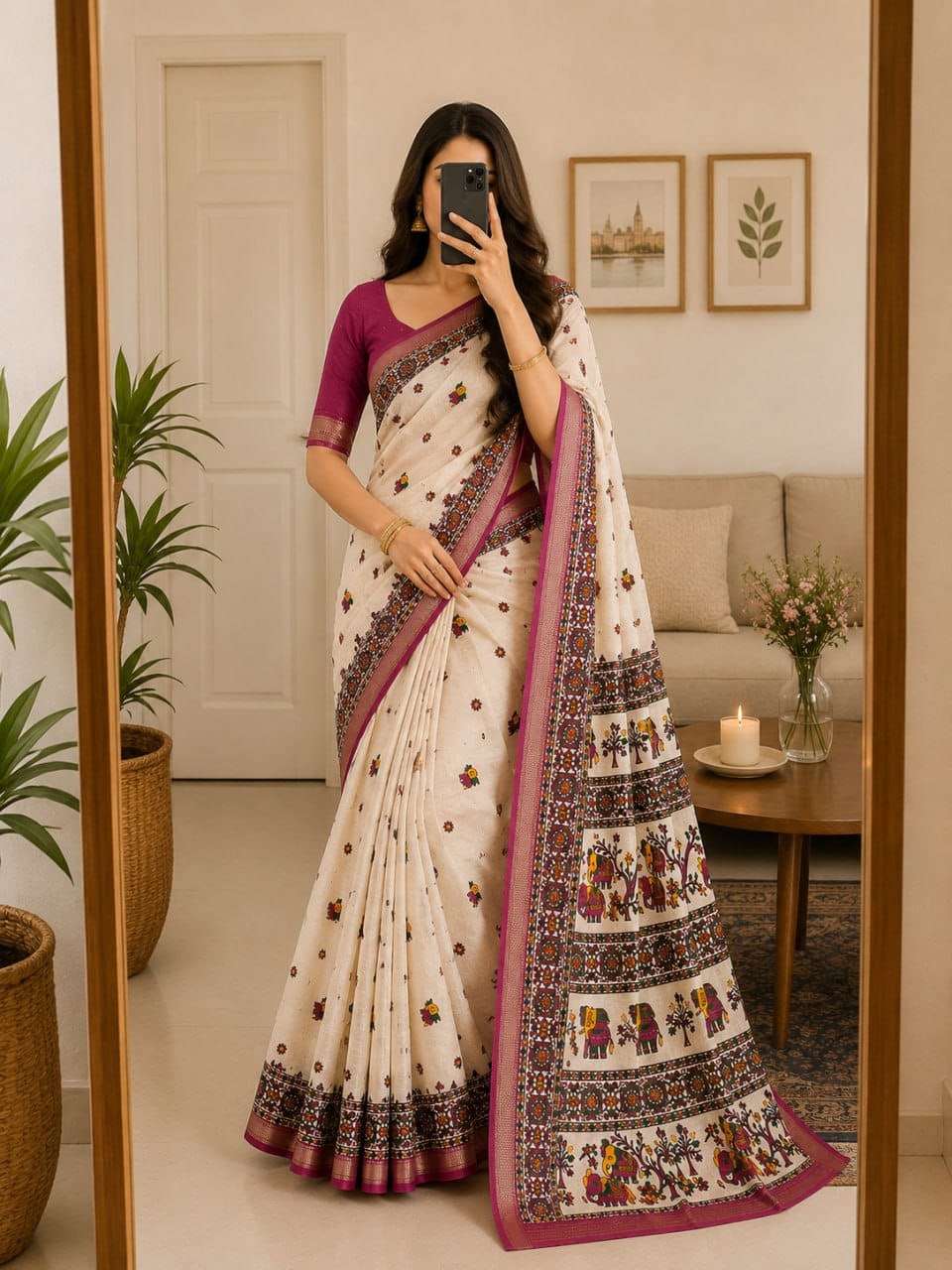 Heritage Elephant Dola Silk Saree